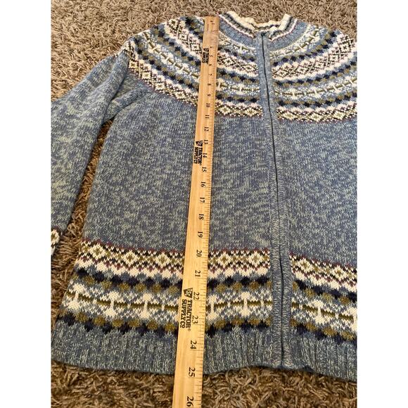 TIARA Full Zip Women Vintage Small Cardigan Sweater Blue Nordic Mock Neck - Picture 5 of 6